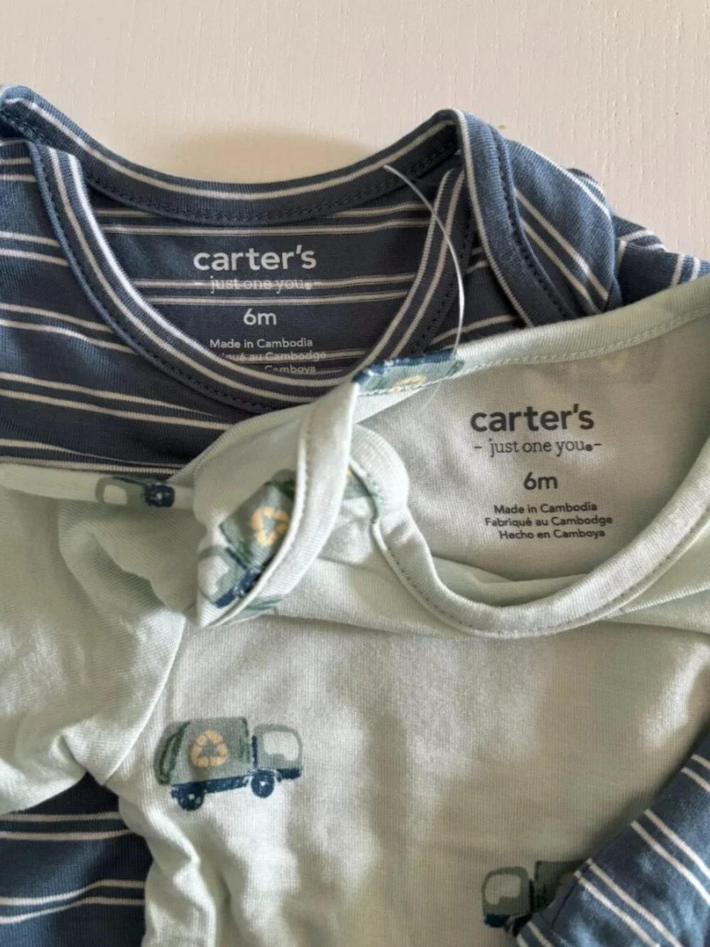 Carter’s Just One You 2pc Green Truck/Blue Stripe Long Sleeve Bodysuits NWT